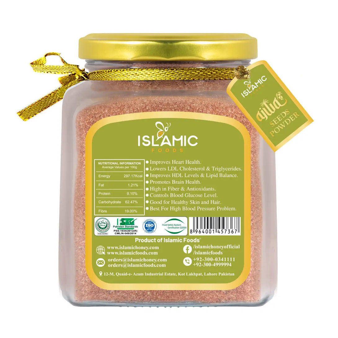 Jar of honey with a gold ribbon and label on a white background